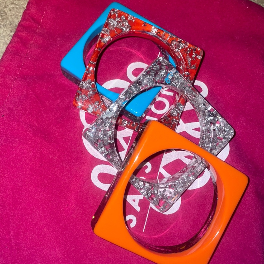 Fairy dust bracelet set of 4 (red, orange, turquoise, clear) all have flecks.